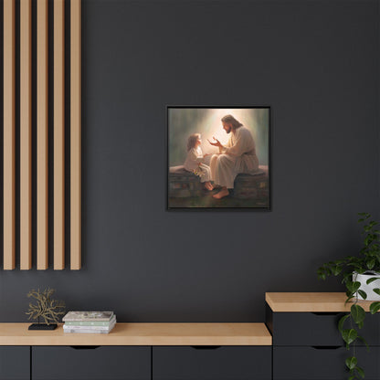 We are His Children, Fine Art Framed Canvas Print, Picture of Jesus, Jesus with a Child, Christian Gift, Christian Art, Jesus Christ Art with Child