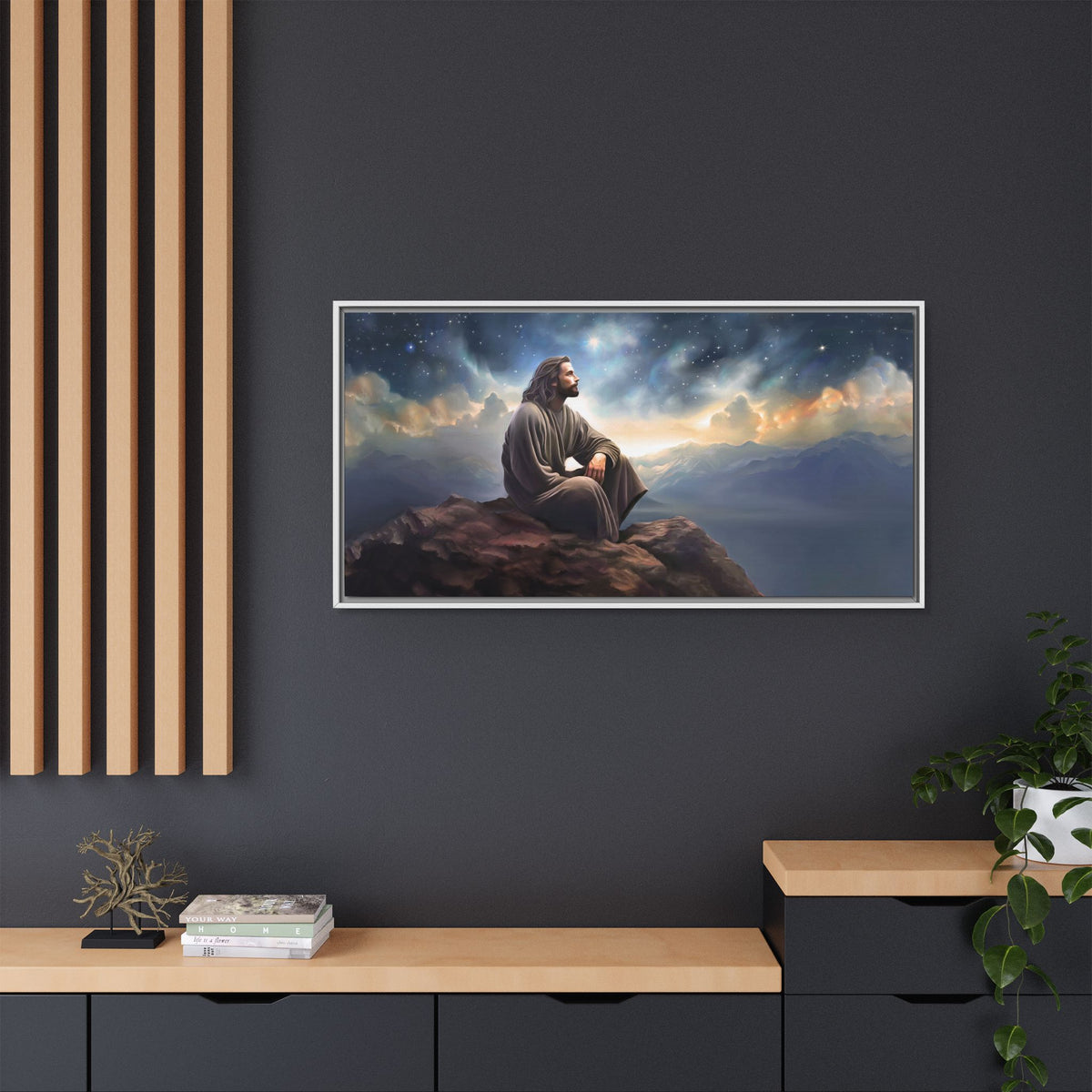 Jesus with The Stars, Canvas Print Art Framed, Jesus Christ Handmade Artwork, Deep Meditative Christian Gift
