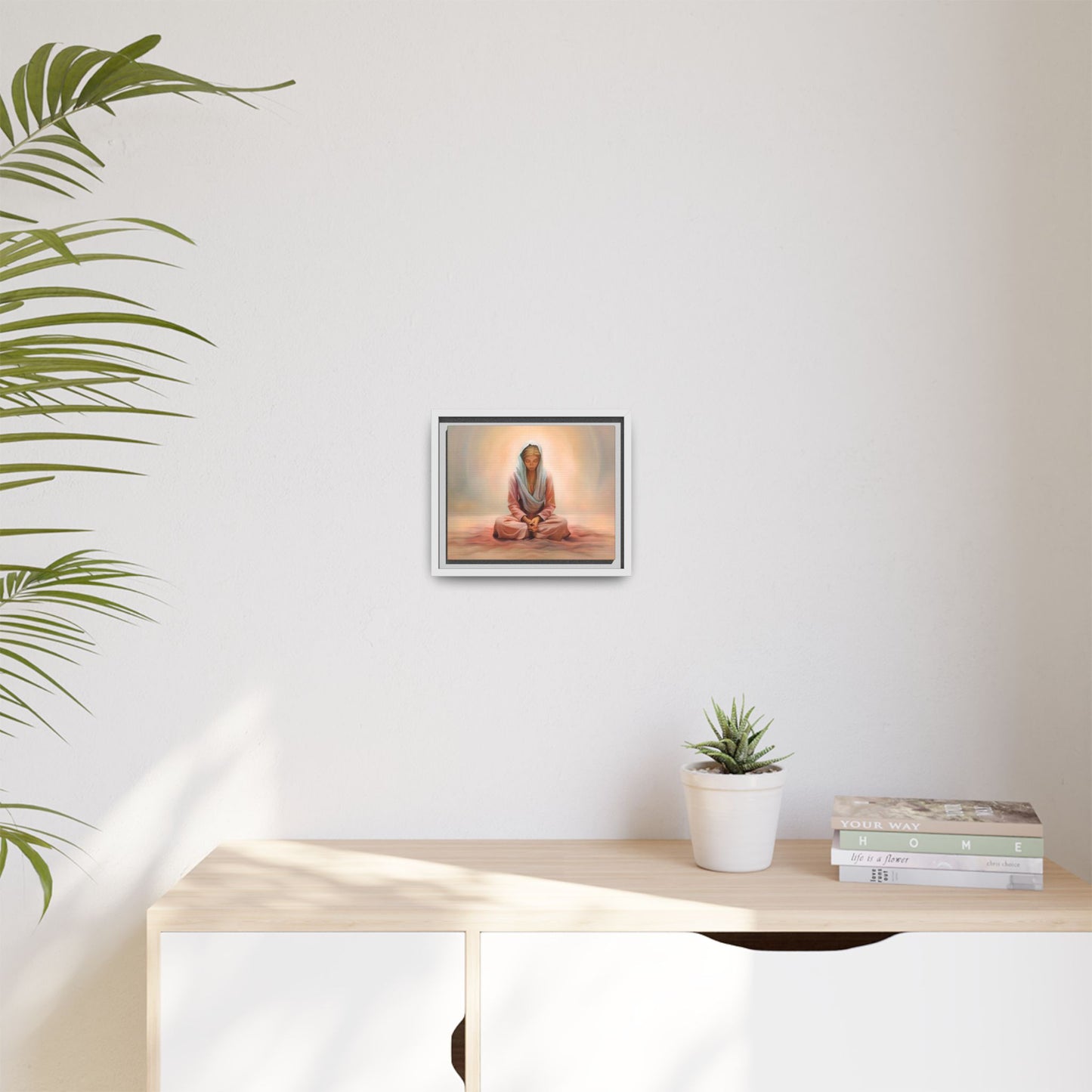 Stillness Framed Canvas Wall Art, Serene Meditation Decor, Spiritual Mindfulness Gift, Tranquil Room Accent, Woman Religious Art