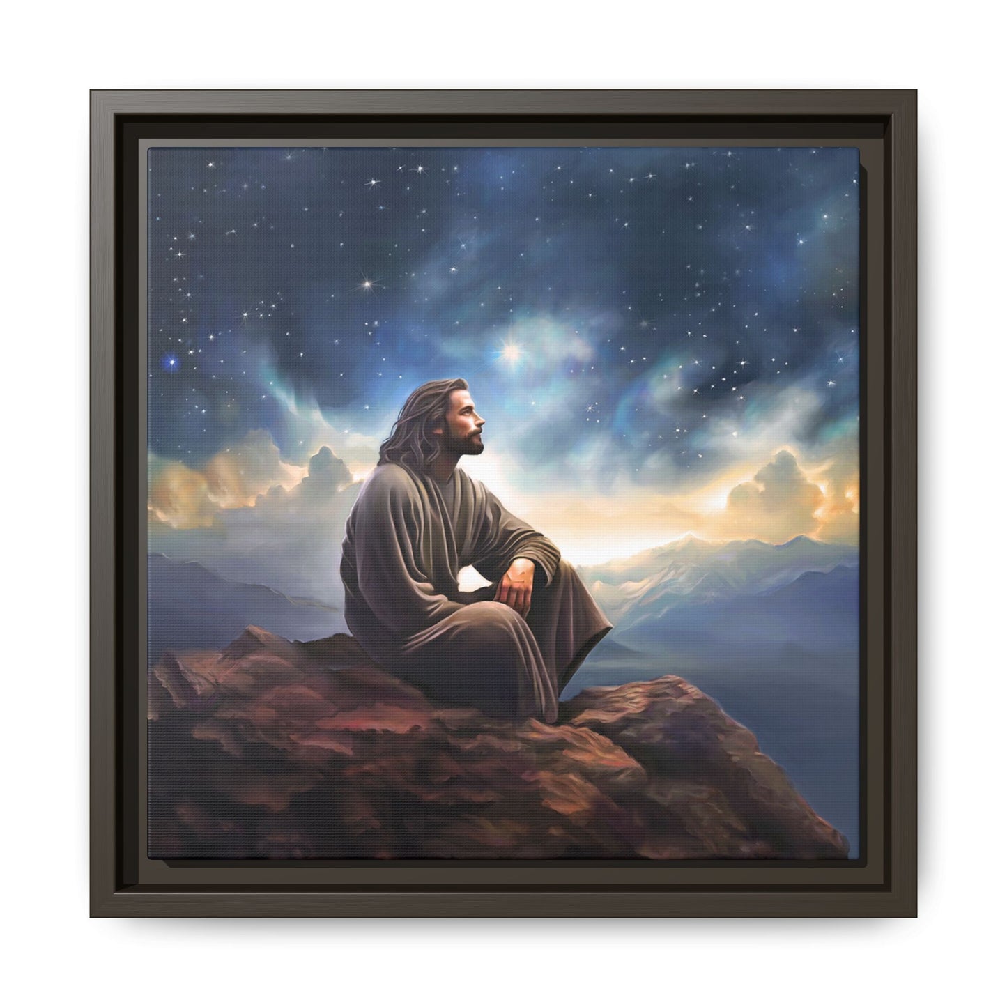 Jesus With The Stars, Framed Fine Art Canvas Print of Handmade Art, many sizes, Christian Art, Christian Gifts