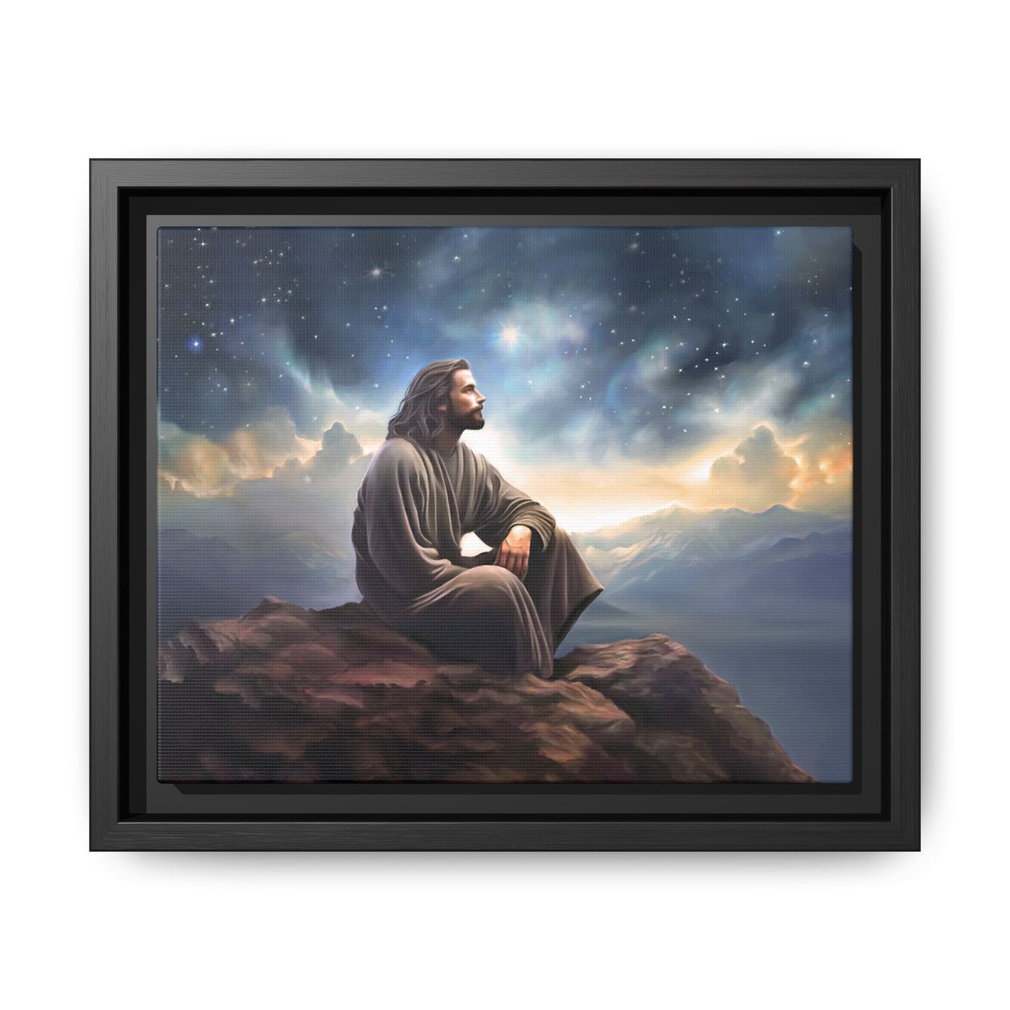 Jesus with The Stars, Canvas Print Art Framed, Jesus Christ Handmade Artwork, Deep Meditative Christian Gift