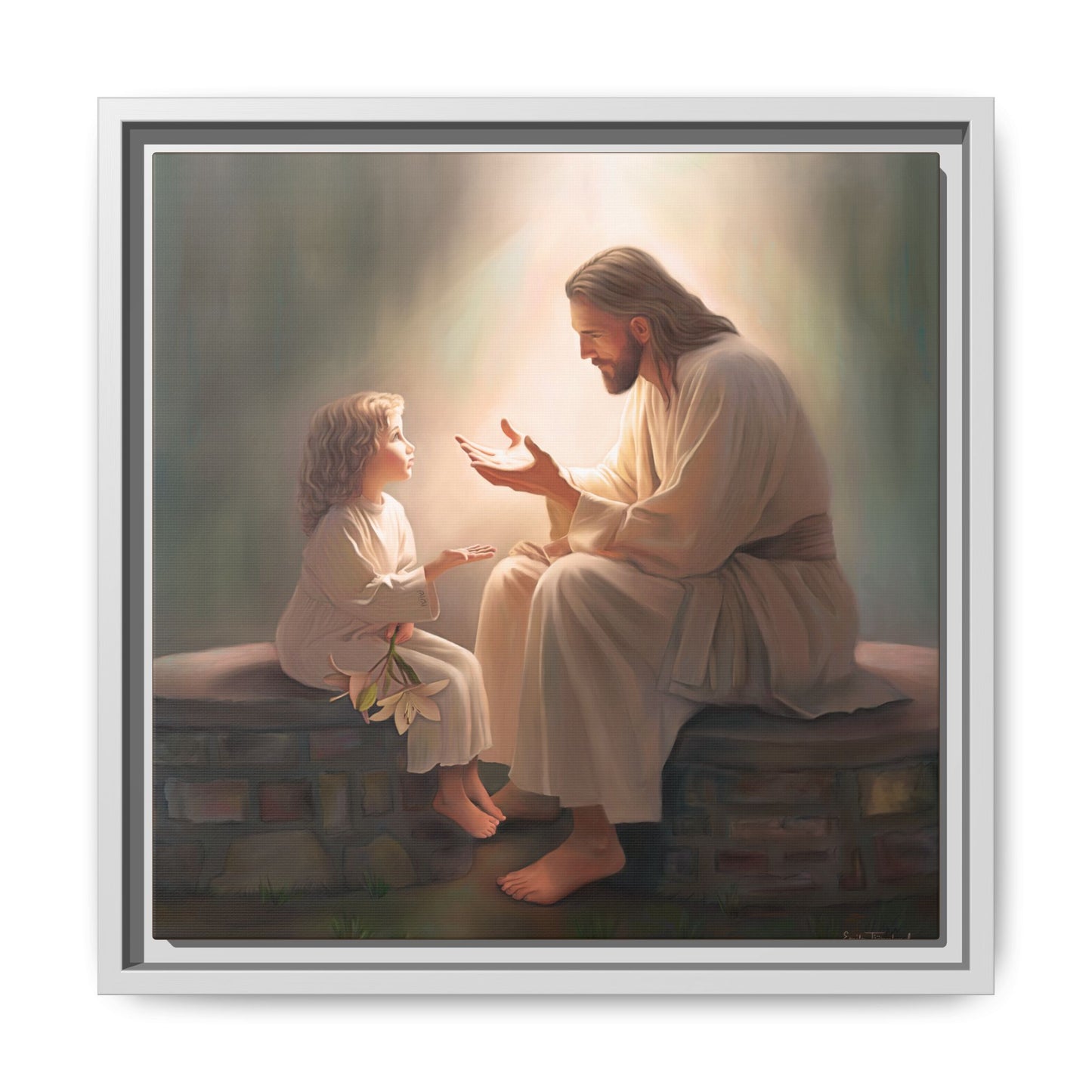 We are His Children, Fine Art Framed Canvas Print, Picture of Jesus, Jesus with a Child, Christian Gift, Christian Art, Jesus Christ Art with Child