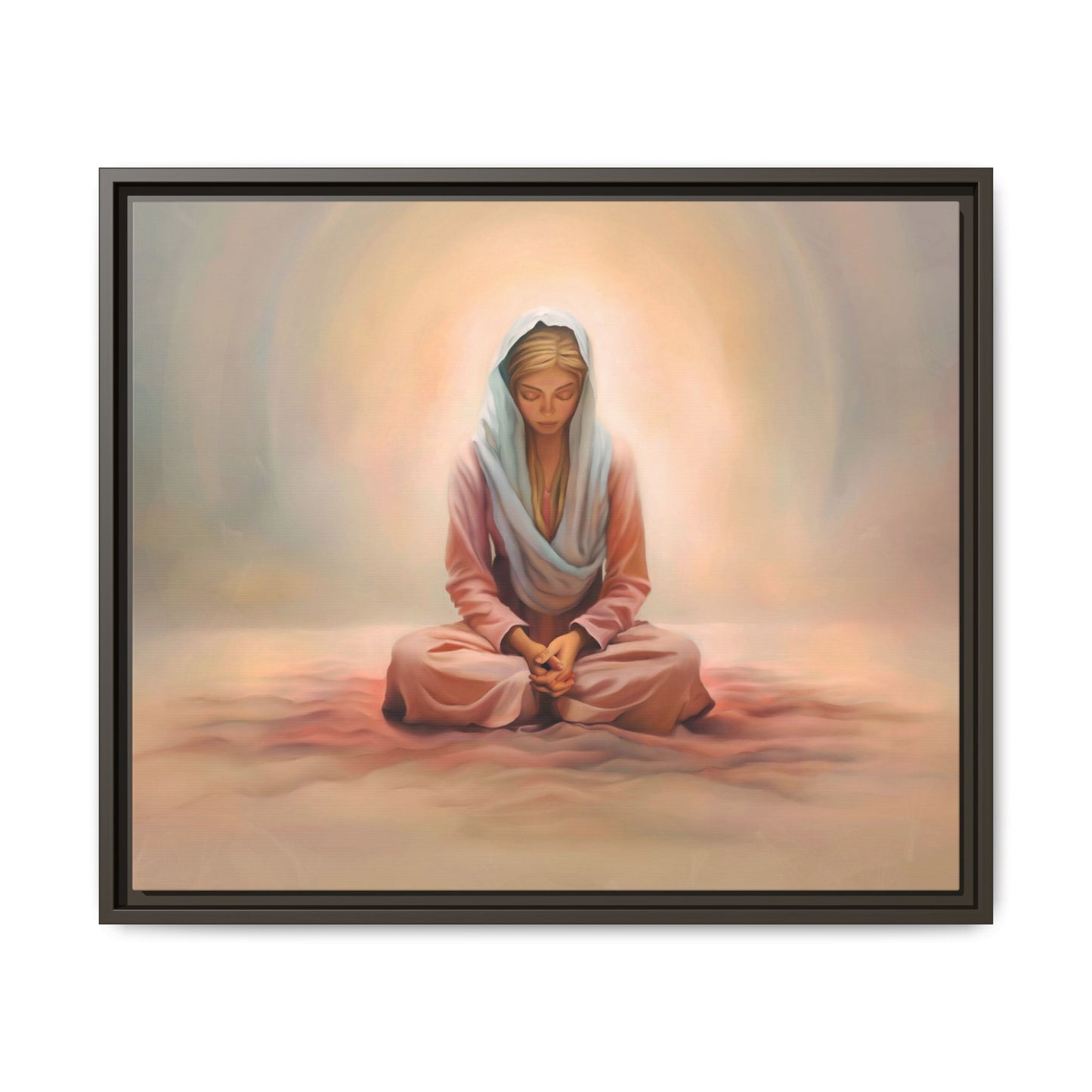 Stillness Framed Canvas Wall Art, Serene Meditation Decor, Spiritual Mindfulness Gift, Tranquil Room Accent, Woman Religious Art