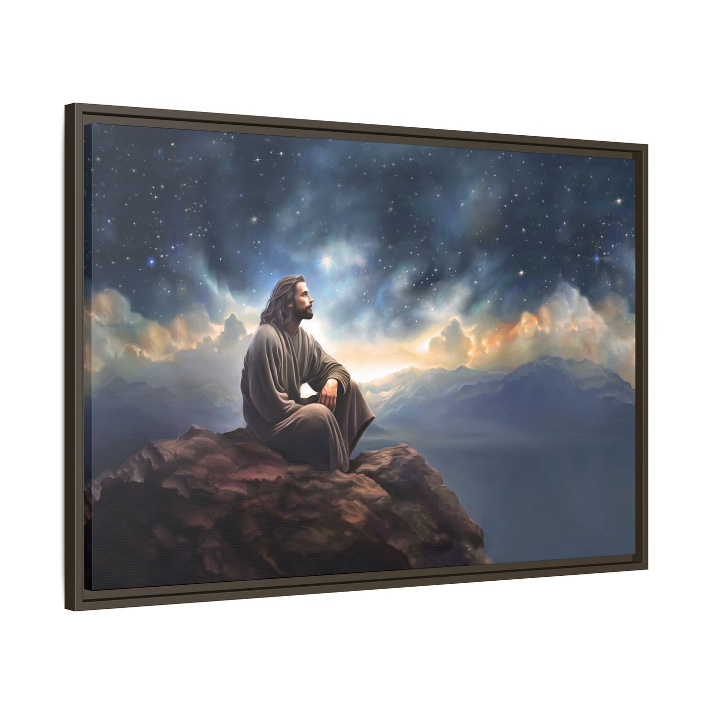 Jesus with The Stars, Canvas Print Art Framed, Jesus Christ Handmade Artwork, Deep Meditative Christian Gift