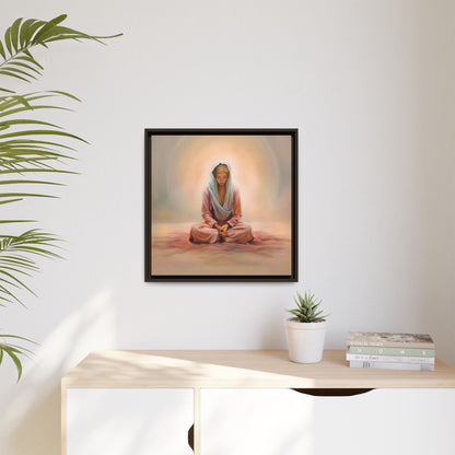 Stillness Framed Canvas Wall Art, Serene Meditation Decor, Spiritual Mindfulness Gift, Tranquil Room Accent, Woman Religious Art