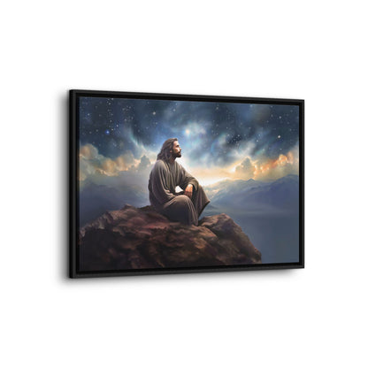 Jesus with The Stars, Canvas Print Art Framed, Jesus Christ Handmade Artwork, Deep Meditative Christian Gift