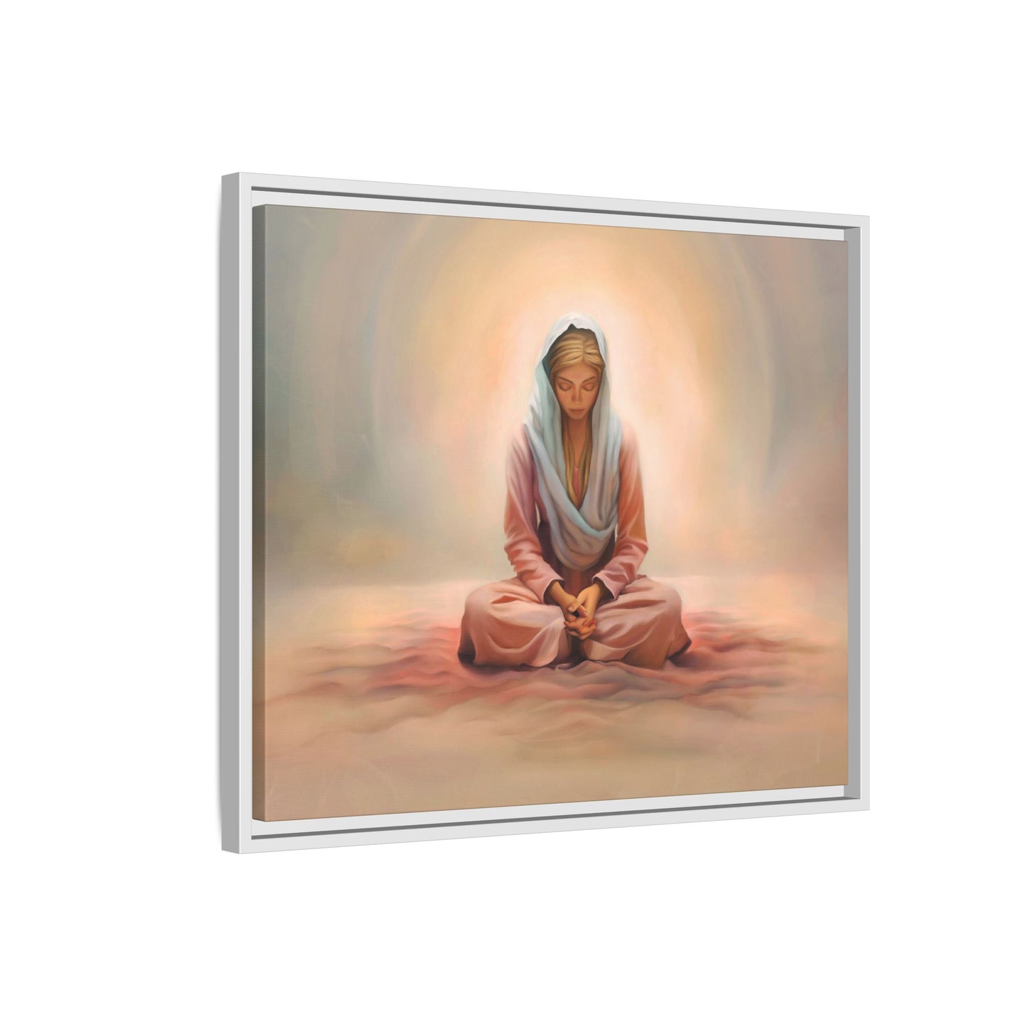 Stillness Framed Canvas Wall Art, Serene Meditation Decor, Spiritual Mindfulness Gift, Tranquil Room Accent, Woman Religious Art