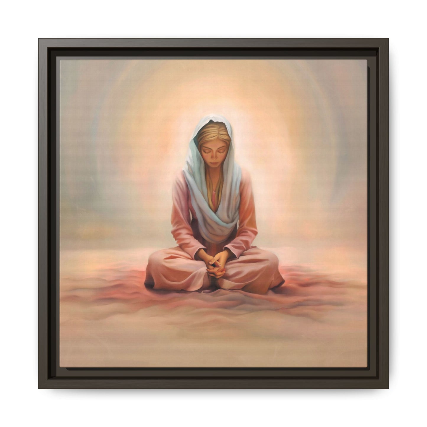 Stillness Framed Canvas Wall Art, Serene Meditation Decor, Spiritual Mindfulness Gift, Tranquil Room Accent, Woman Religious Art
