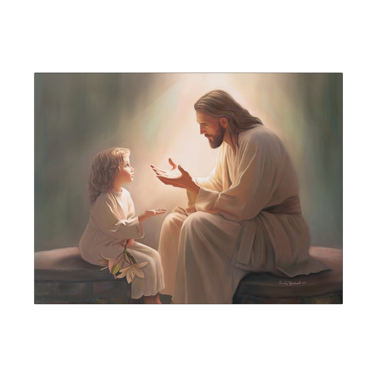 You Are The Light, fine art canvas print, Christian artwork, Jesus with a child, Jesus Christ with a little girl, Consider The Lillies