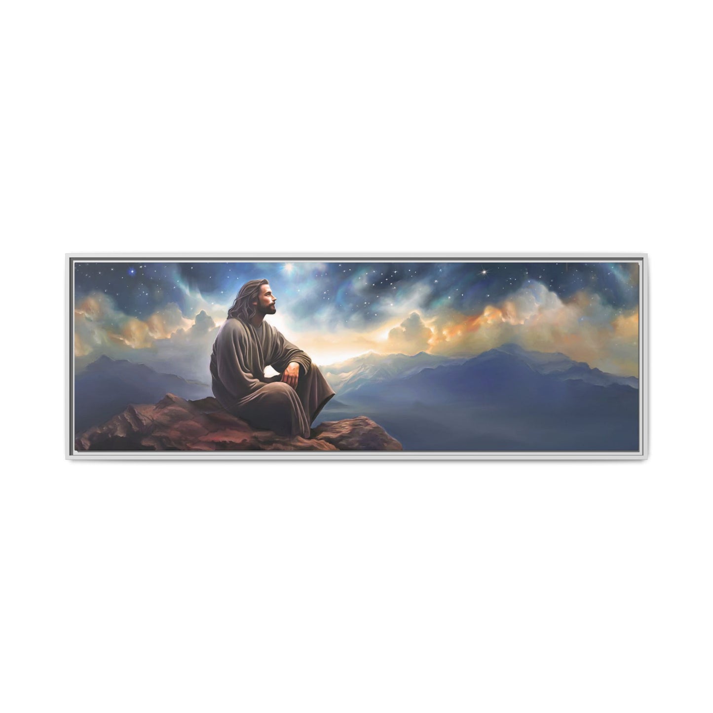 Jesus with The Stars, Canvas Print Art Framed, Jesus Christ Handmade Artwork, Deep Meditative Christian Gift