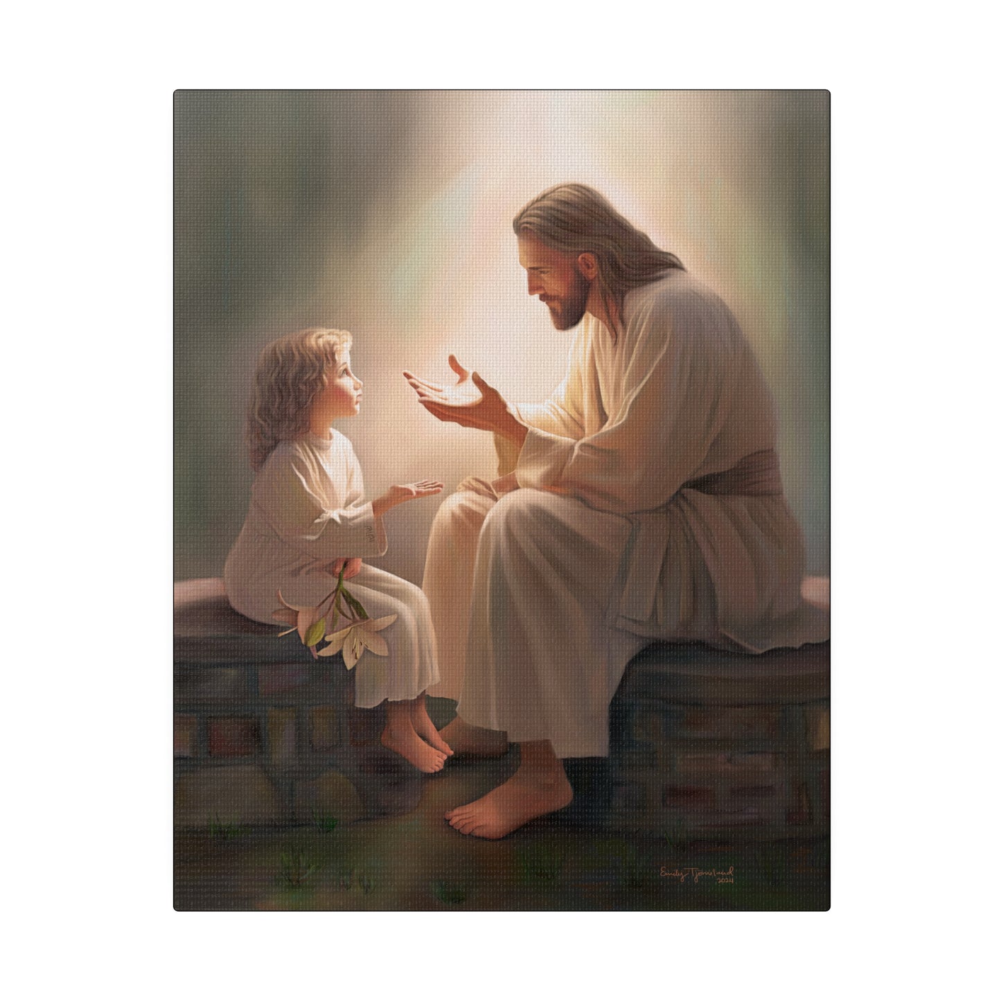 You Are The Light, fine art canvas print, Christian artwork, Jesus with a child, Jesus Christ with a little girl, Consider The Lillies