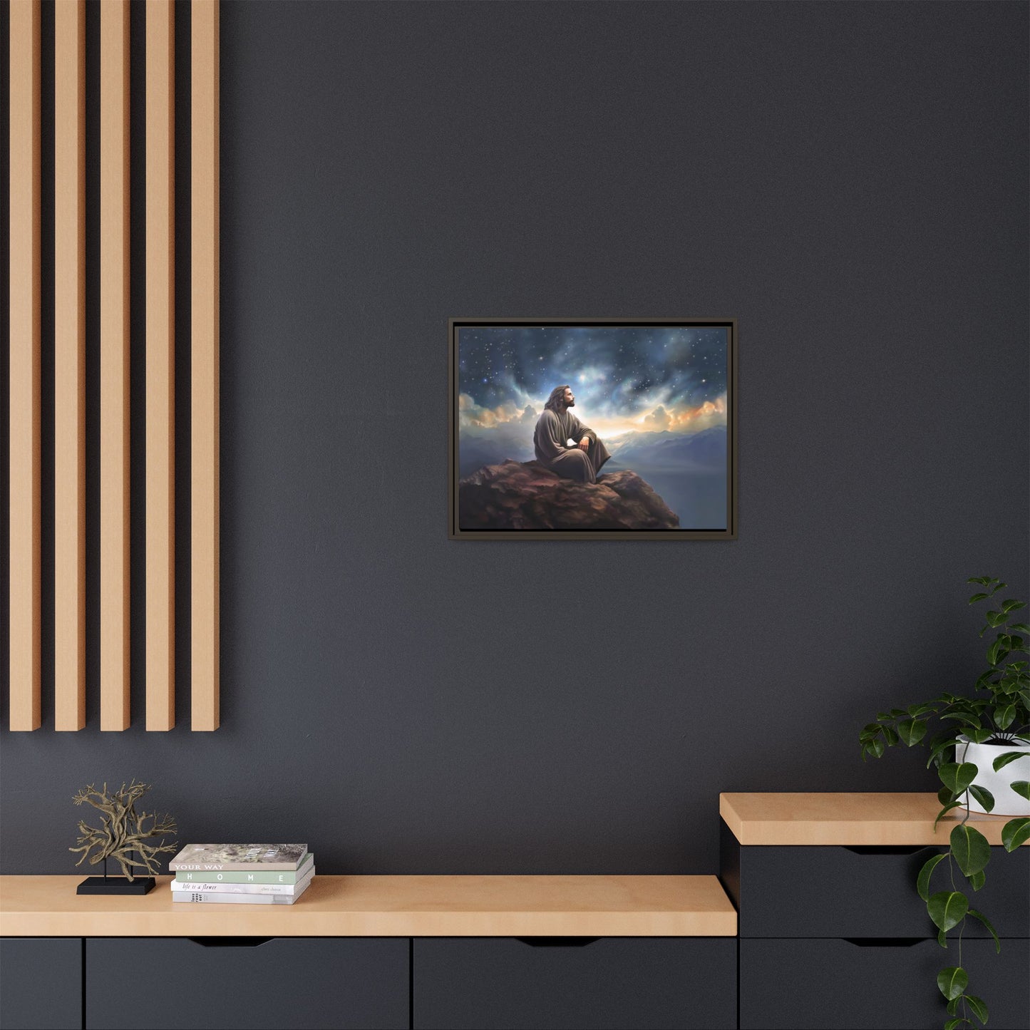 Jesus with The Stars, Canvas Print Art Framed, Jesus Christ Handmade Artwork, Deep Meditative Christian Gift