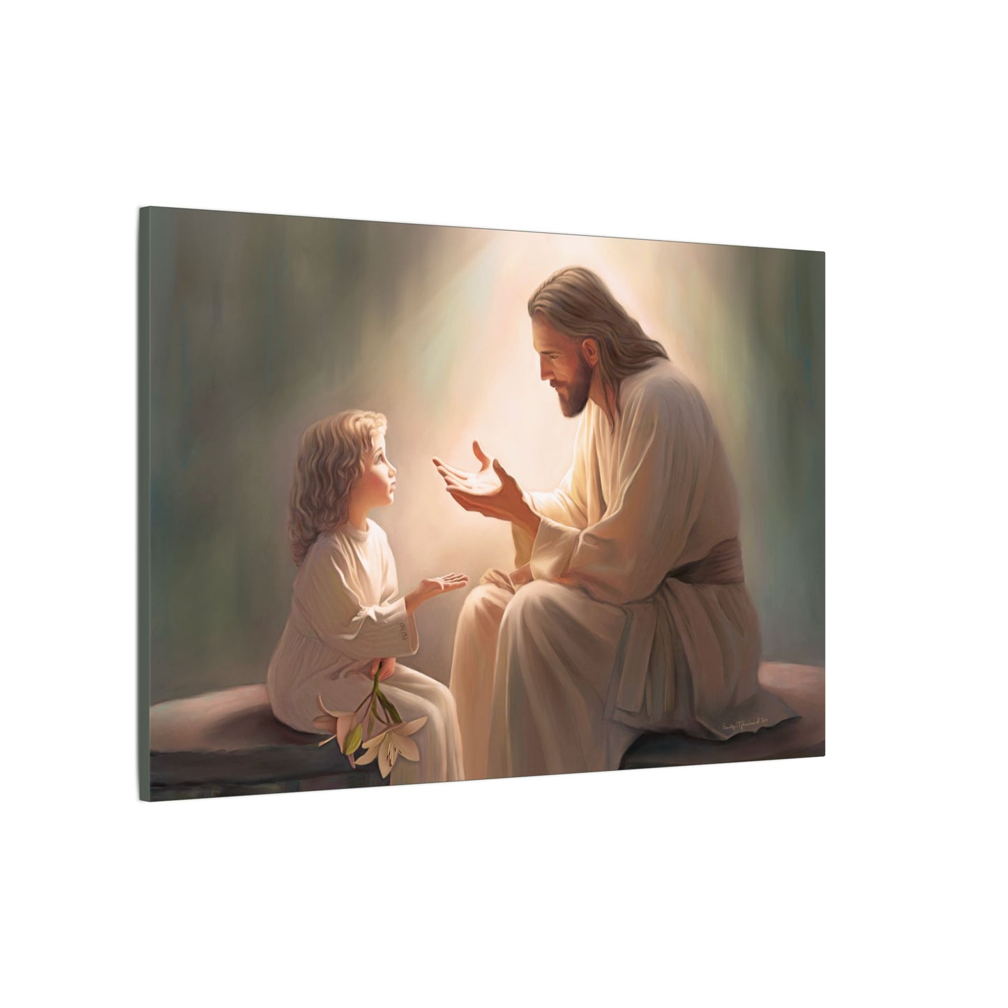 You Are The Light, fine art canvas print, Christian artwork, Jesus with a child, Jesus Christ with a little girl, Consider The Lillies