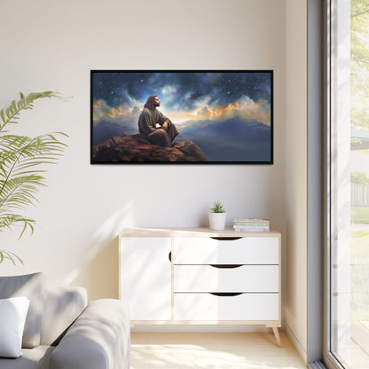 Jesus with The Stars, Canvas Print Art Framed, Jesus Christ Handmade Artwork, Deep Meditative Christian Gift