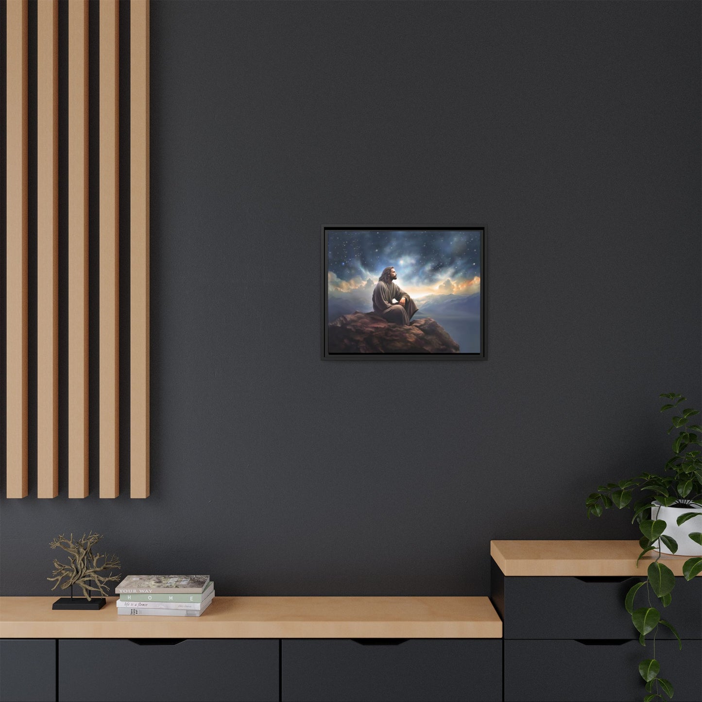 Jesus with The Stars, Canvas Print Art Framed, Jesus Christ Handmade Artwork, Deep Meditative Christian Gift