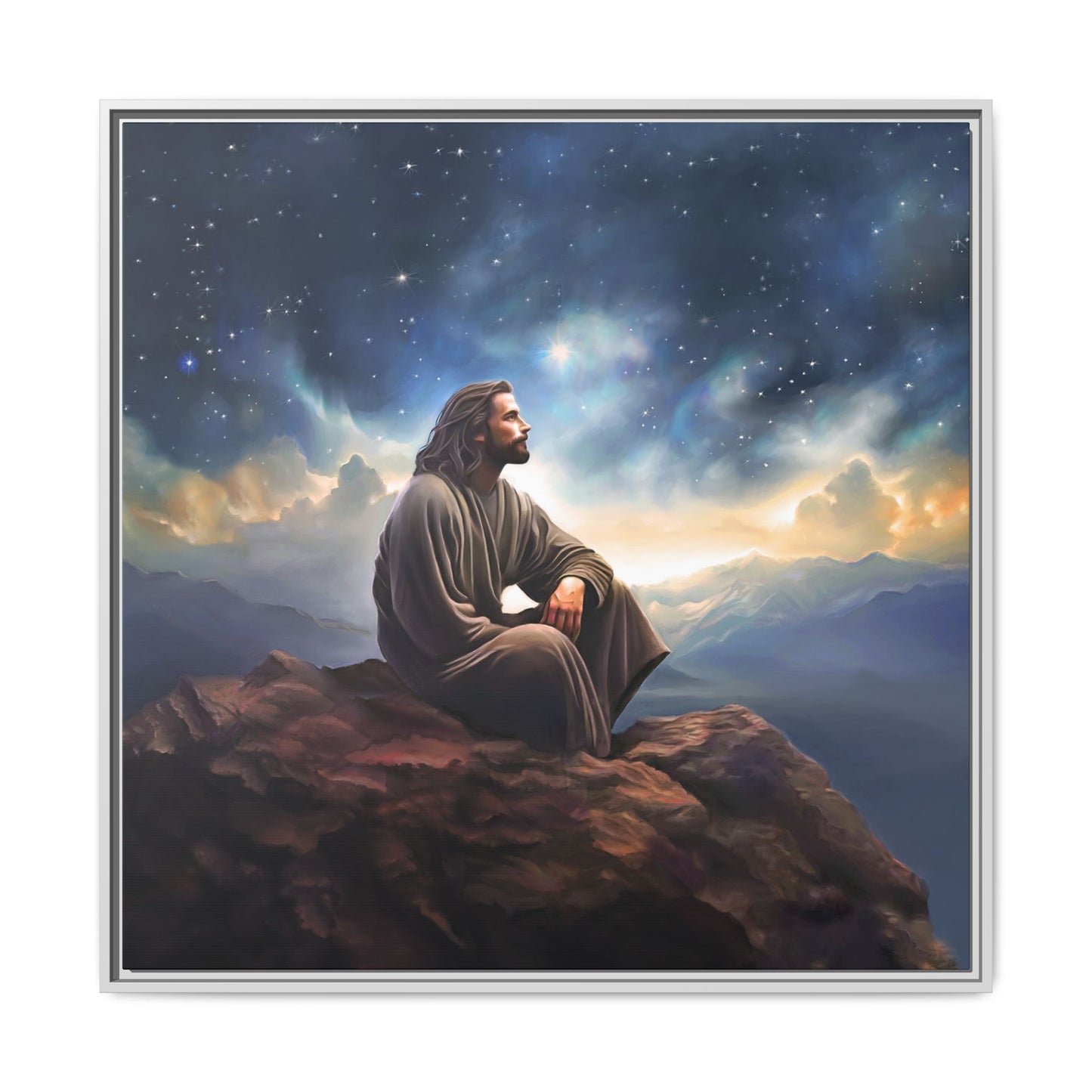 Jesus With The Stars, Framed Fine Art Canvas Print of Handmade Art, many sizes, Christian Art, Christian Gifts