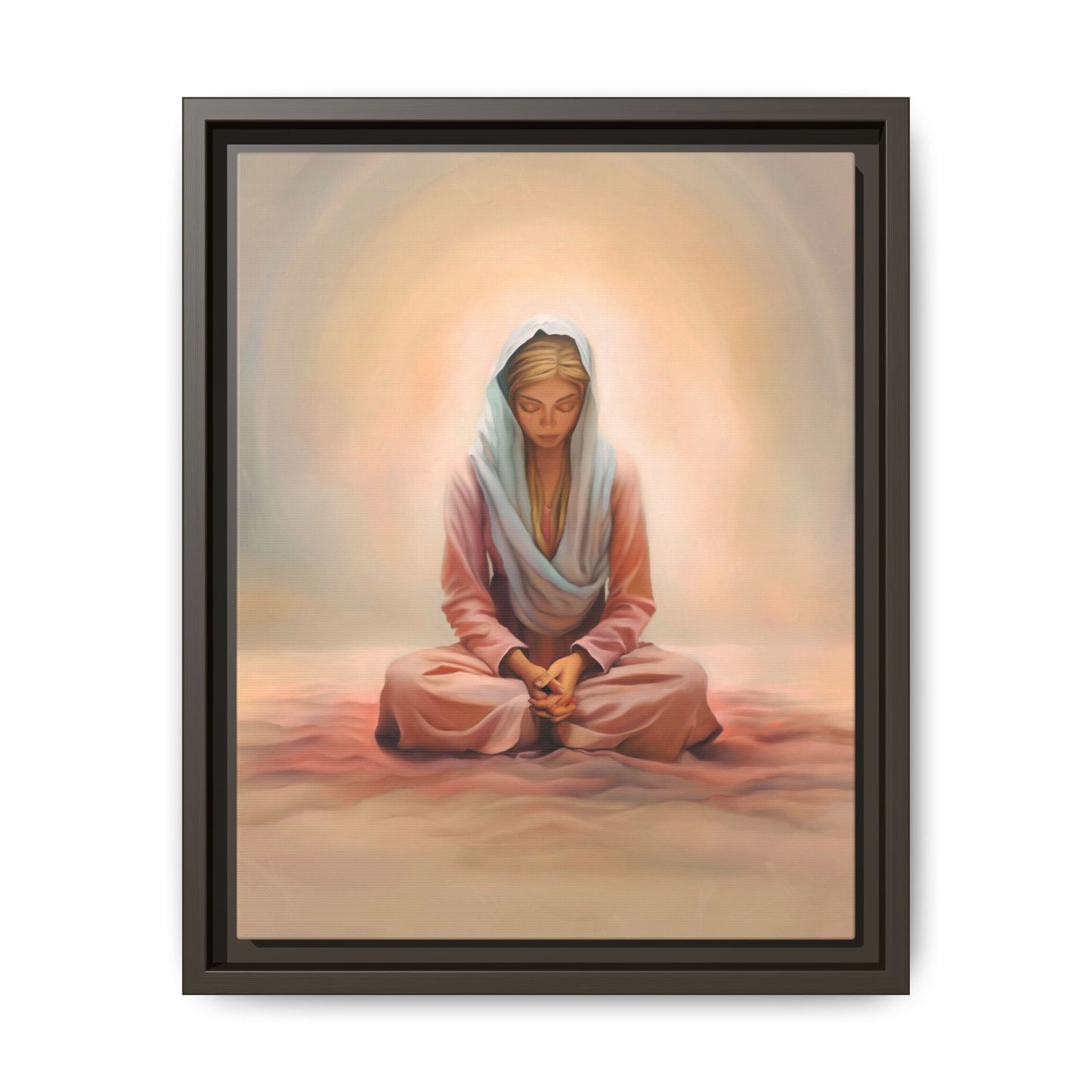 Stillness Framed Canvas Wall Art, Serene Meditation Decor, Spiritual Mindfulness Gift, Tranquil Room Accent, Woman Religious Art