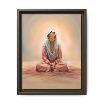 Stillness Framed Canvas Wall Art, Serene Meditation Decor, Spiritual Mindfulness Gift, Tranquil Room Accent, Woman Religious Art