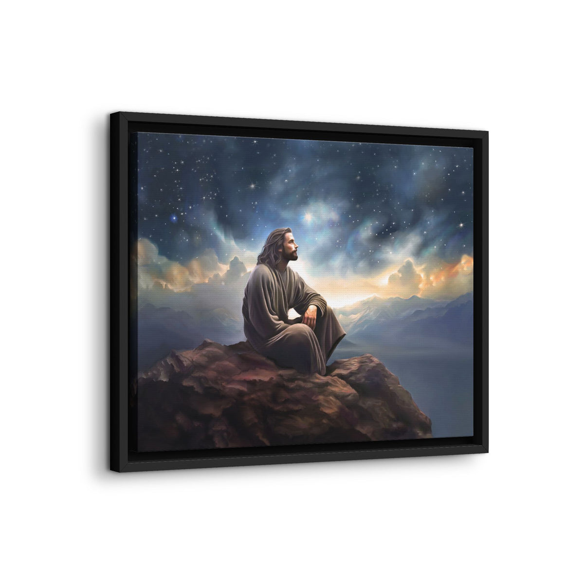 Jesus with The Stars, Canvas Print Art Framed, Jesus Christ Handmade Artwork, Deep Meditative Christian Gift