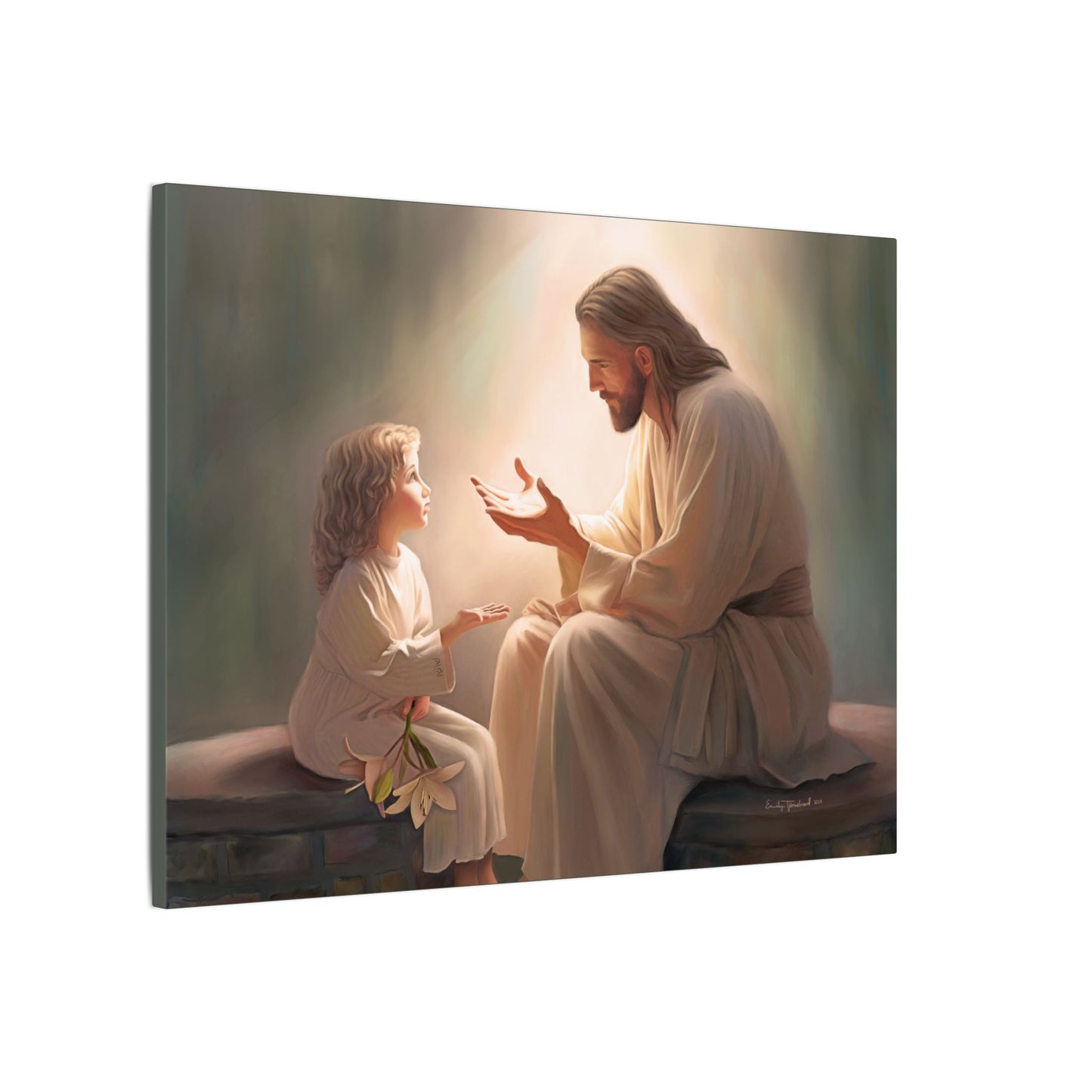 You Are The Light, fine art canvas print, Christian artwork, Jesus with a child, Jesus Christ with a little girl, Consider The Lillies