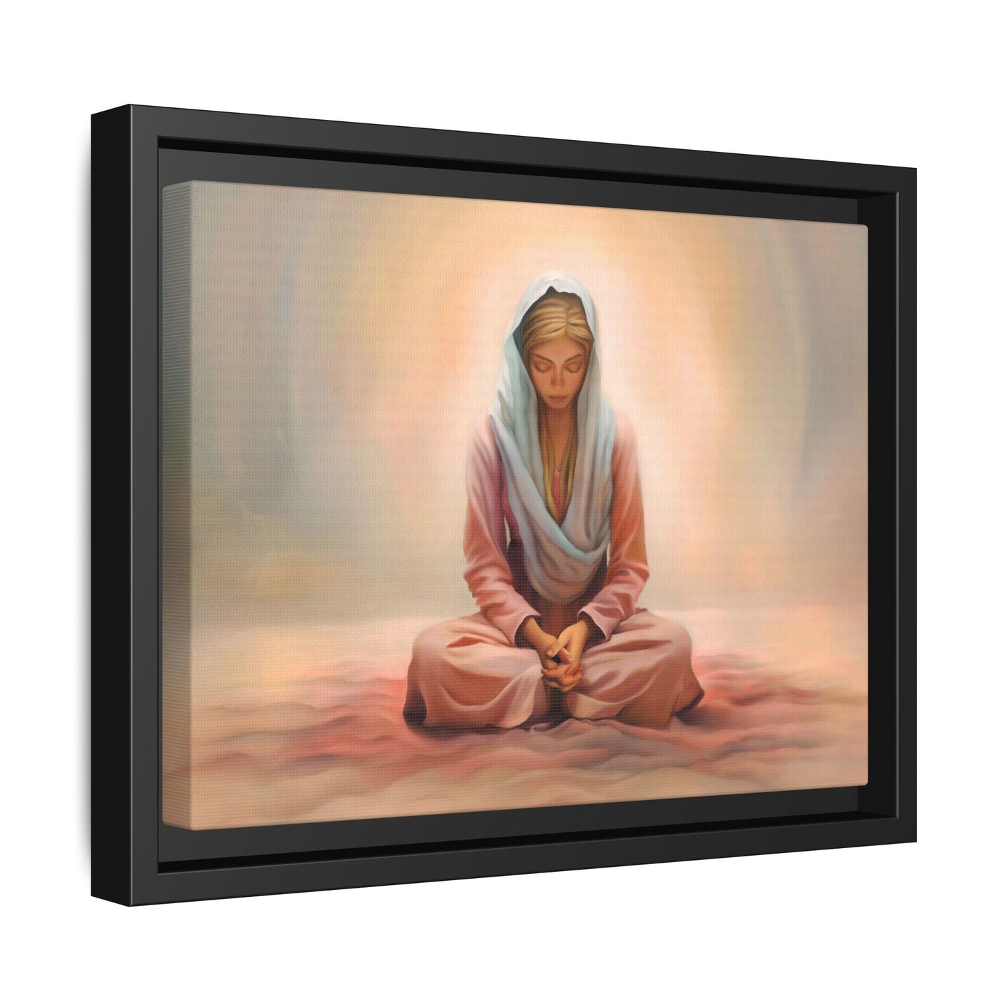 Stillness Framed Canvas Wall Art, Serene Meditation Decor, Spiritual Mindfulness Gift, Tranquil Room Accent, Woman Religious Art