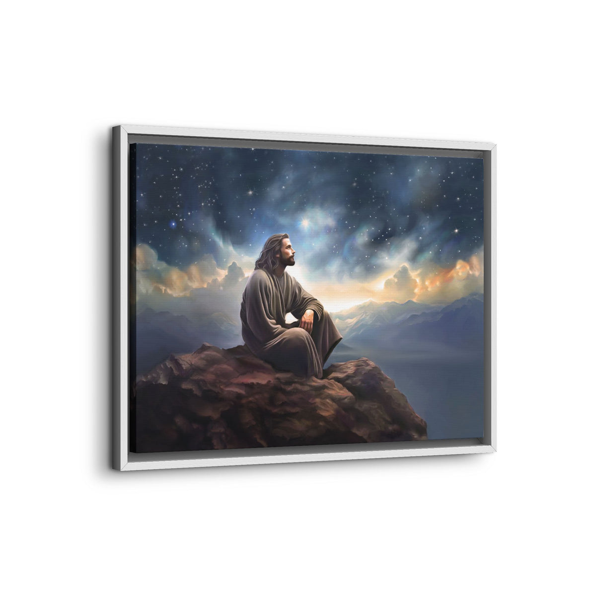 Jesus with The Stars, Canvas Print Art Framed, Jesus Christ Handmade Artwork, Deep Meditative Christian Gift