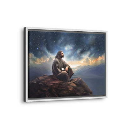 Jesus with The Stars, Canvas Print Art Framed, Jesus Christ Handmade Artwork, Deep Meditative Christian Gift