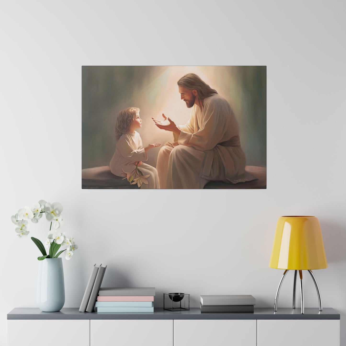 You Are The Light, fine art canvas print, Christian artwork, Jesus with a child, Jesus Christ with a little girl, Consider The Lillies