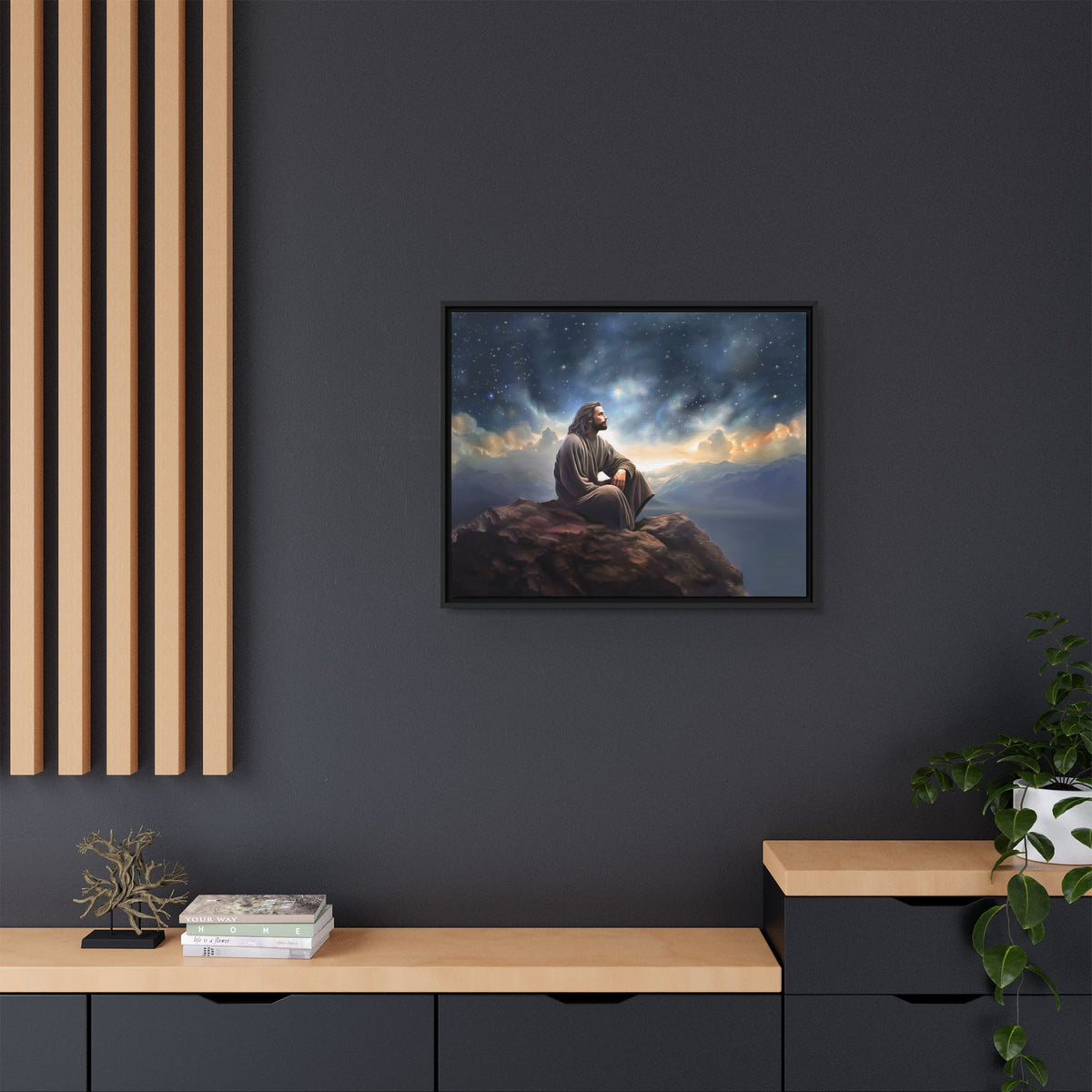 Jesus with The Stars, Canvas Print Art Framed, Jesus Christ Handmade Artwork, Deep Meditative Christian Gift