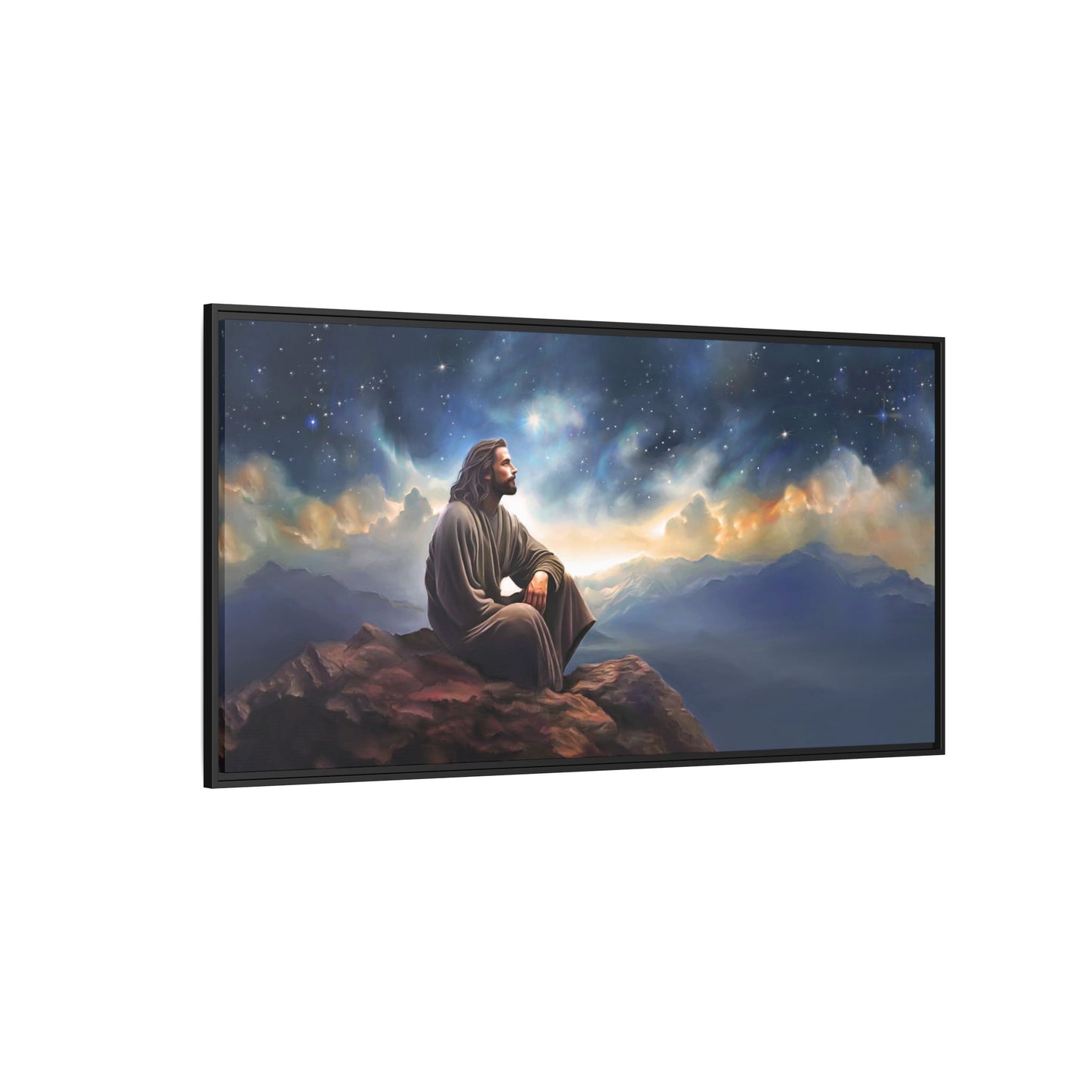 Jesus with The Stars, Canvas Print Art Framed, Jesus Christ Handmade Artwork, Deep Meditative Christian Gift