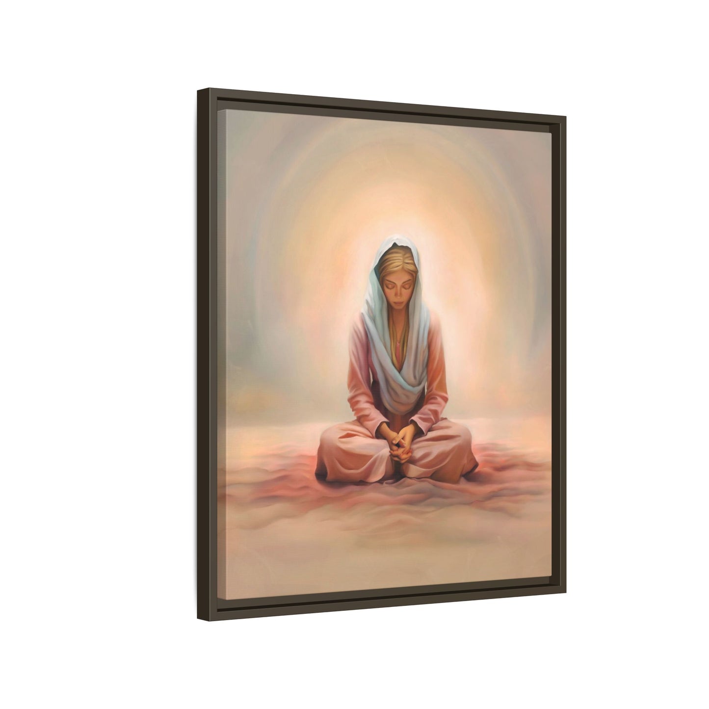 Stillness Framed Canvas Wall Art, Serene Meditation Decor, Spiritual Mindfulness Gift, Tranquil Room Accent, Woman Religious Art