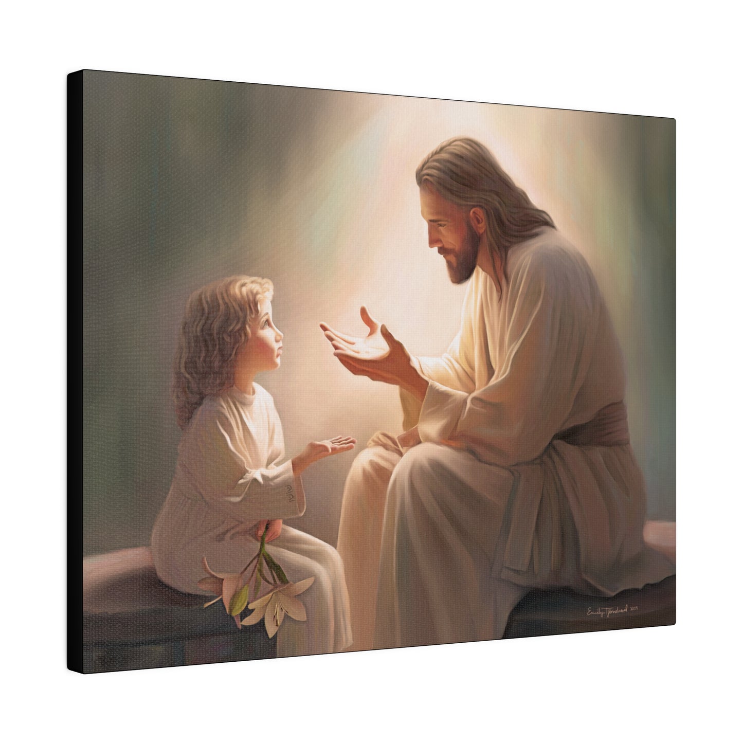 You Are The Light, fine art canvas print, Christian artwork, Jesus with a child, Jesus Christ with a little girl, Consider The Lillies