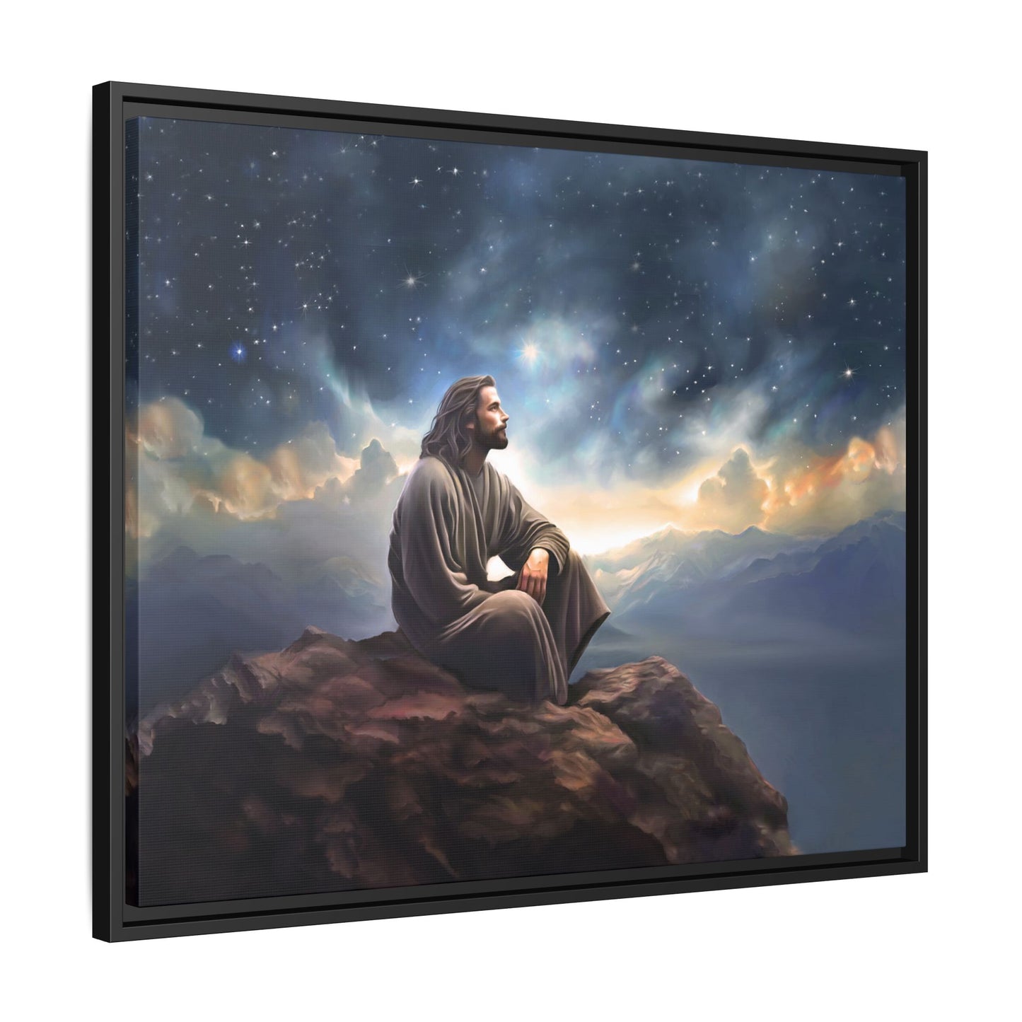 Jesus with The Stars, Canvas Print Art Framed, Jesus Christ Handmade Artwork, Deep Meditative Christian Gift