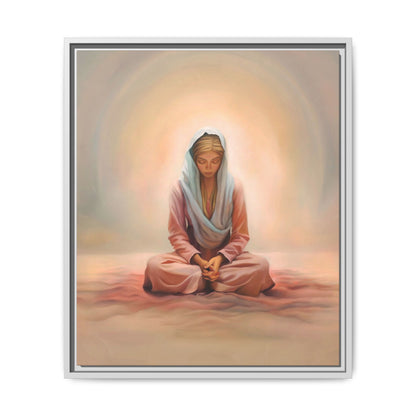 Stillness Framed Canvas Wall Art, Serene Meditation Decor, Spiritual Mindfulness Gift, Tranquil Room Accent, Woman Religious Art