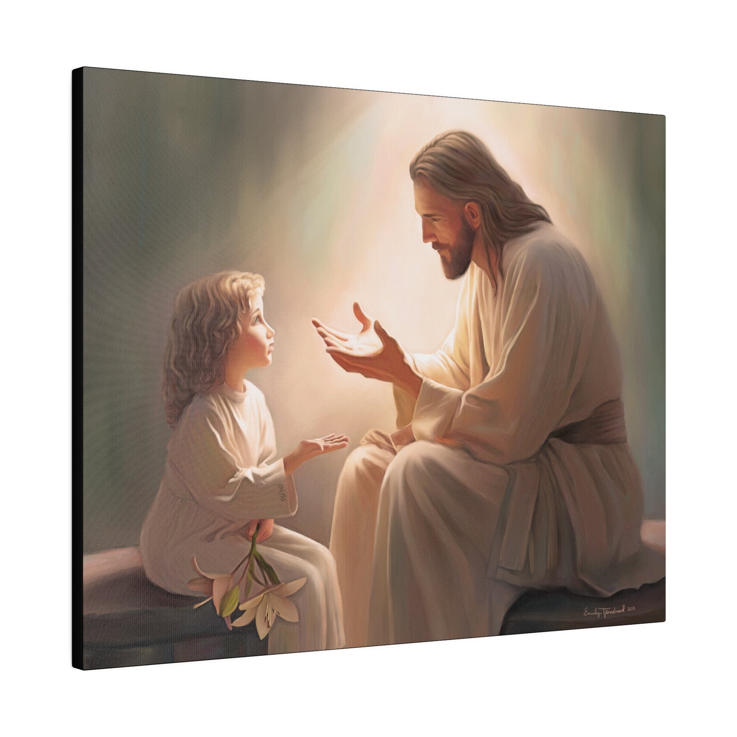 You Are The Light, fine art canvas print, Christian artwork, Jesus with a child, Jesus Christ with a little girl, Consider The Lillies