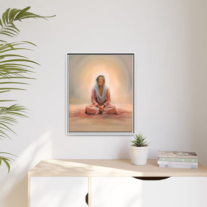 Stillness Framed Canvas Wall Art, Serene Meditation Decor, Spiritual Mindfulness Gift, Tranquil Room Accent, Woman Religious Art