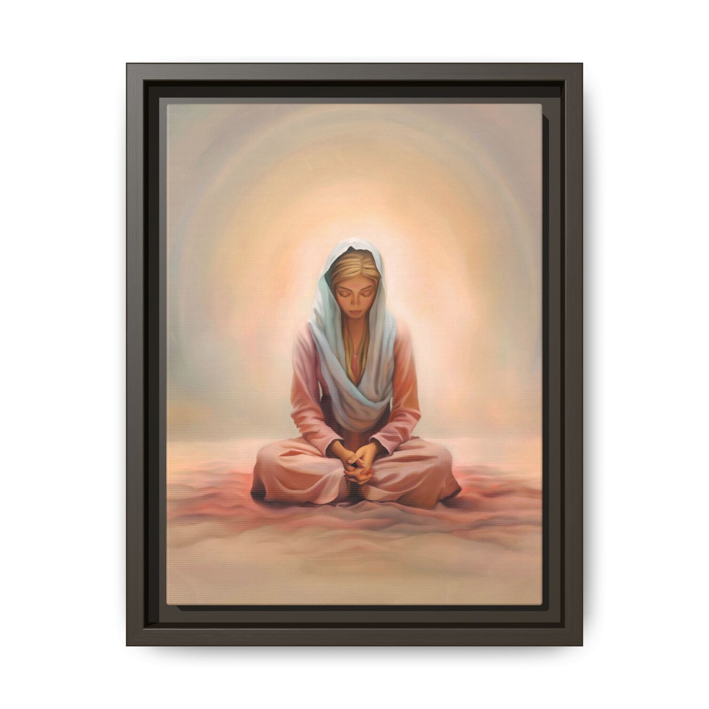 Stillness Framed Canvas Wall Art, Serene Meditation Decor, Spiritual Mindfulness Gift, Tranquil Room Accent, Woman Religious Art