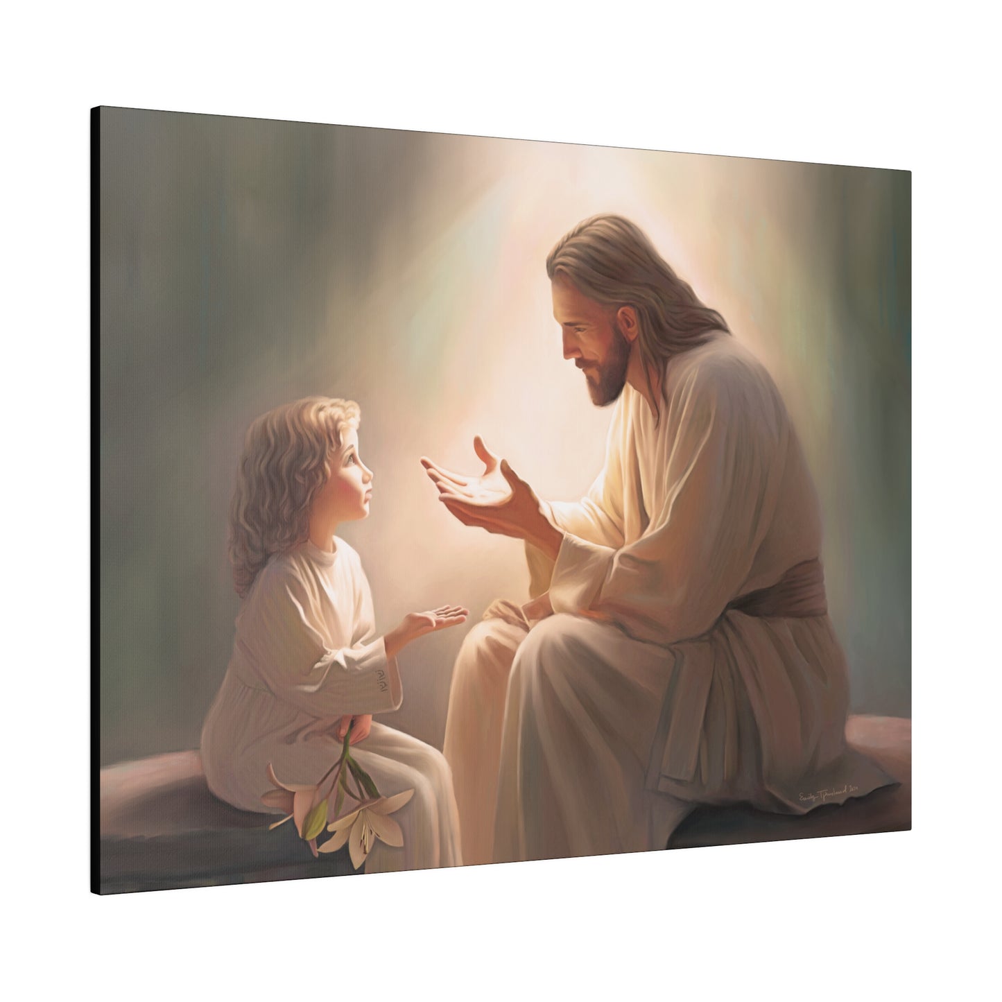 You Are The Light, fine art canvas print, Christian artwork, Jesus with a child, Jesus Christ with a little girl, Consider The Lillies