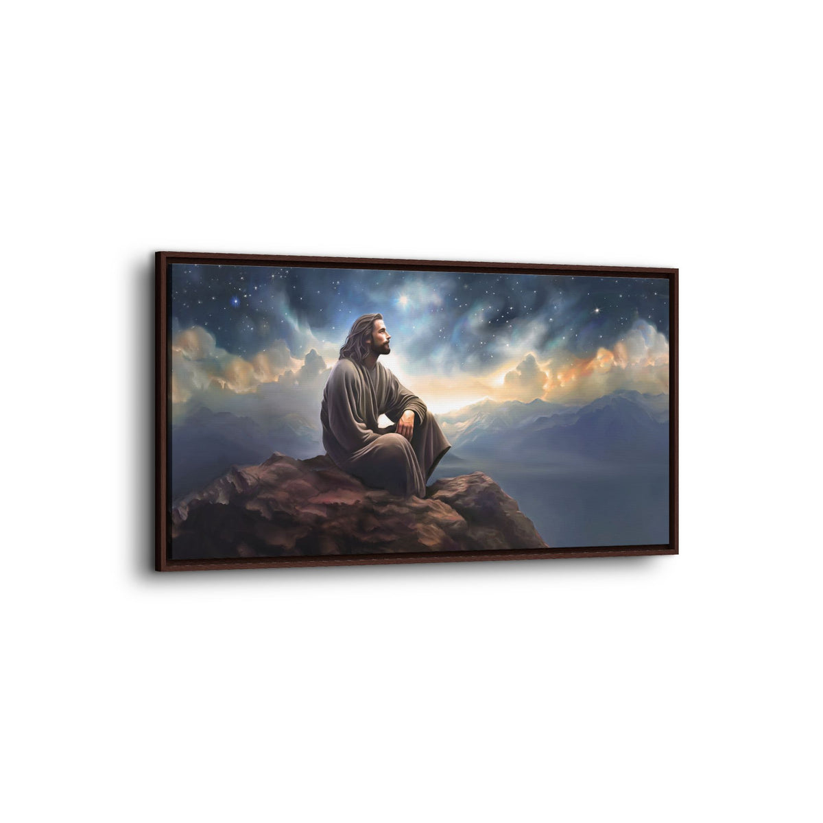Jesus with The Stars, Canvas Print Art Framed, Jesus Christ Handmade Artwork, Deep Meditative Christian Gift