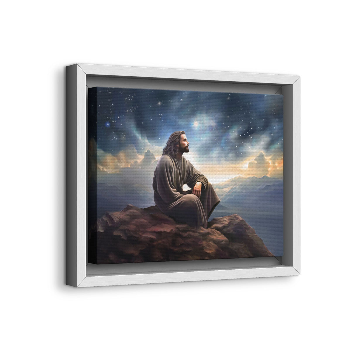 Jesus with The Stars, Canvas Print Art Framed, Jesus Christ Handmade Artwork, Deep Meditative Christian Gift