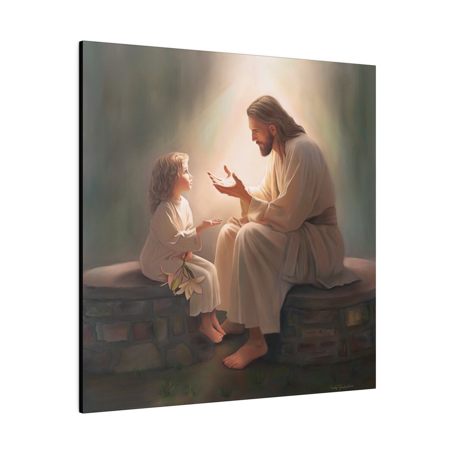 You Are The Light, fine art canvas print, Christian artwork, Jesus with a child, Jesus Christ with a little girl, Consider The Lillies