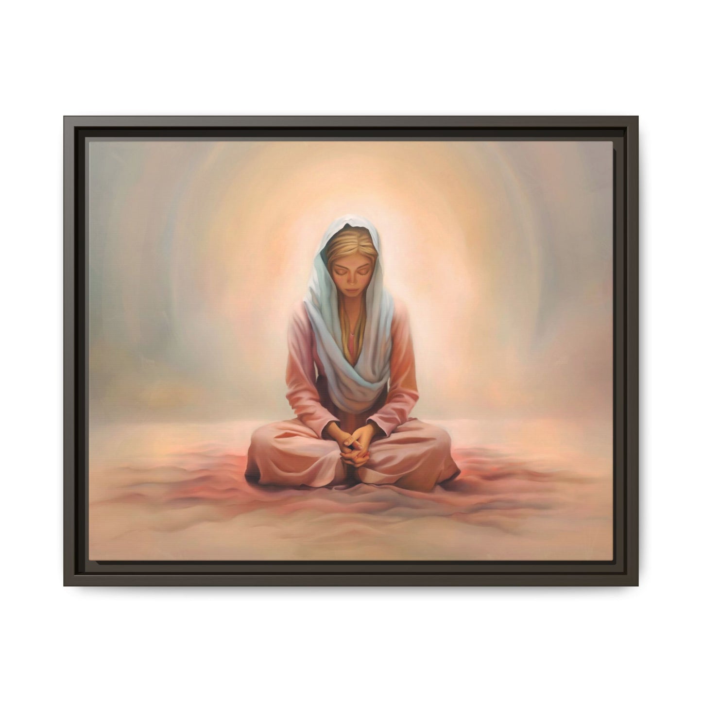 Stillness Framed Canvas Wall Art, Serene Meditation Decor, Spiritual Mindfulness Gift, Tranquil Room Accent, Woman Religious Art