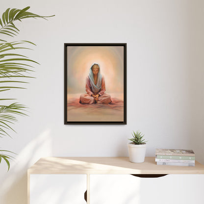 Stillness Framed Canvas Wall Art, Serene Meditation Decor, Spiritual Mindfulness Gift, Tranquil Room Accent, Woman Religious Art