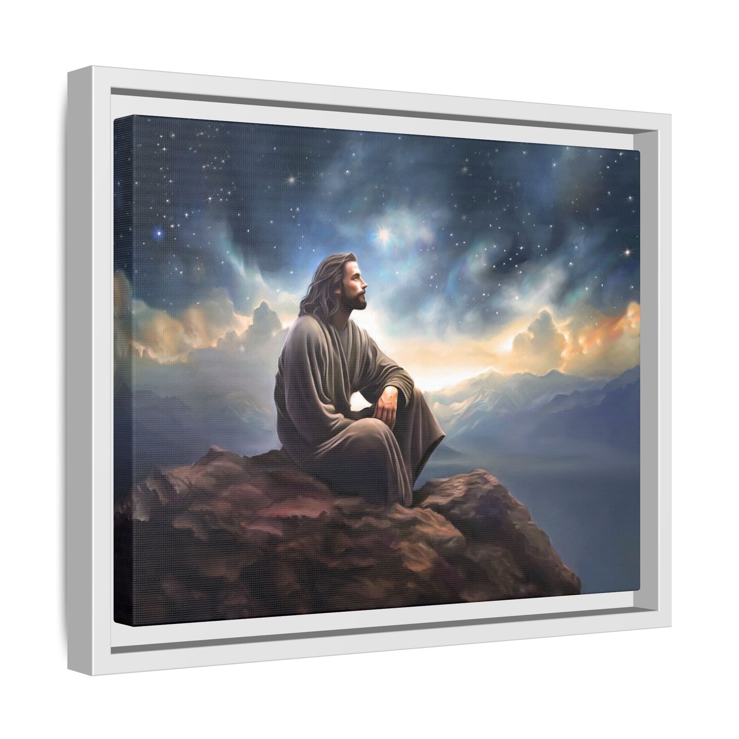 Jesus with The Stars, Canvas Print Art Framed, Jesus Christ Handmade Artwork, Deep Meditative Christian Gift