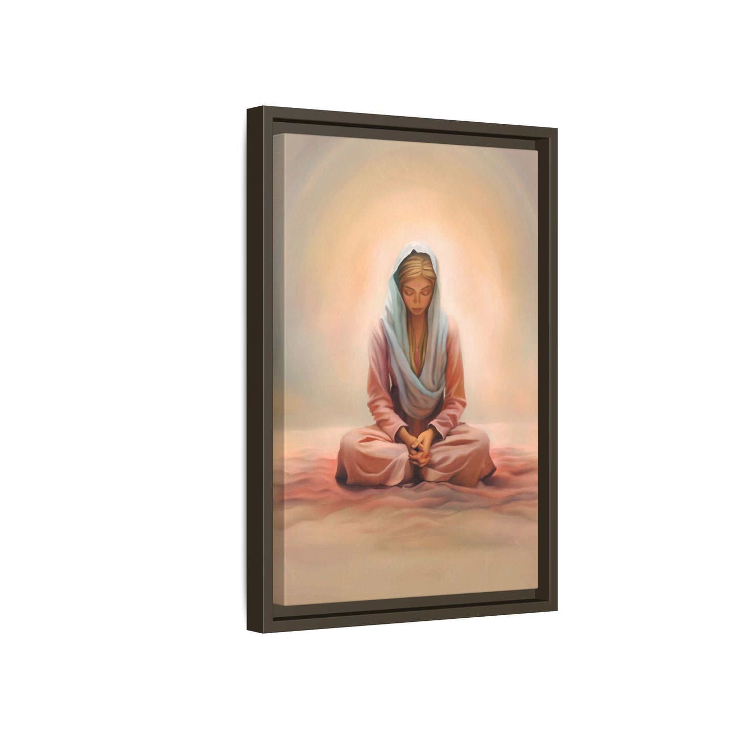 Stillness Framed Canvas Wall Art, Serene Meditation Decor, Spiritual Mindfulness Gift, Tranquil Room Accent, Woman Religious Art
