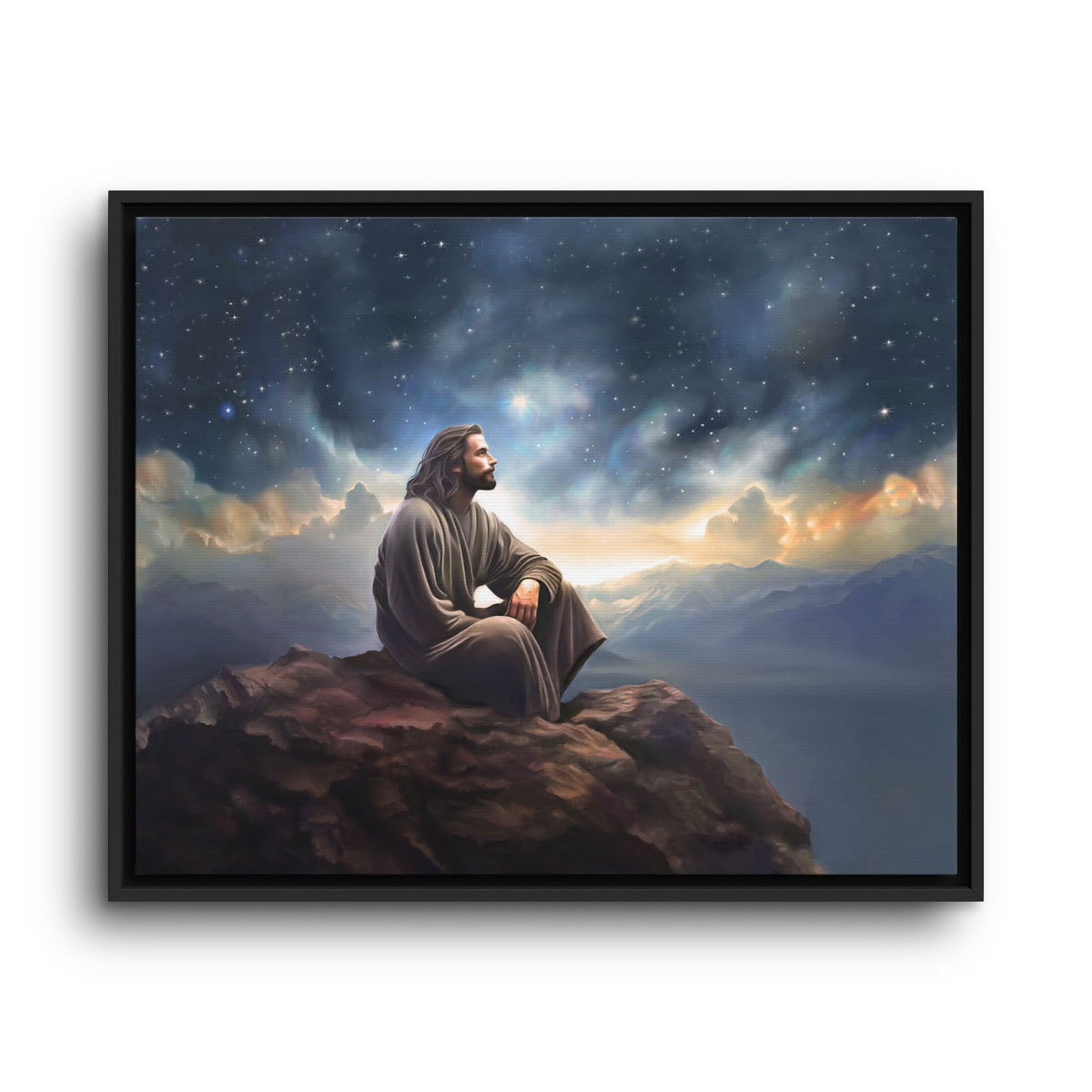 Jesus with The Stars, Canvas Print Art Framed, Jesus Christ Handmade Artwork, Deep Meditative Christian Gift