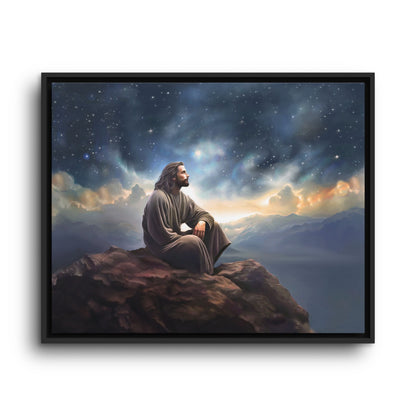 Jesus with The Stars, Canvas Print Art Framed, Jesus Christ Handmade Artwork, Deep Meditative Christian Gift