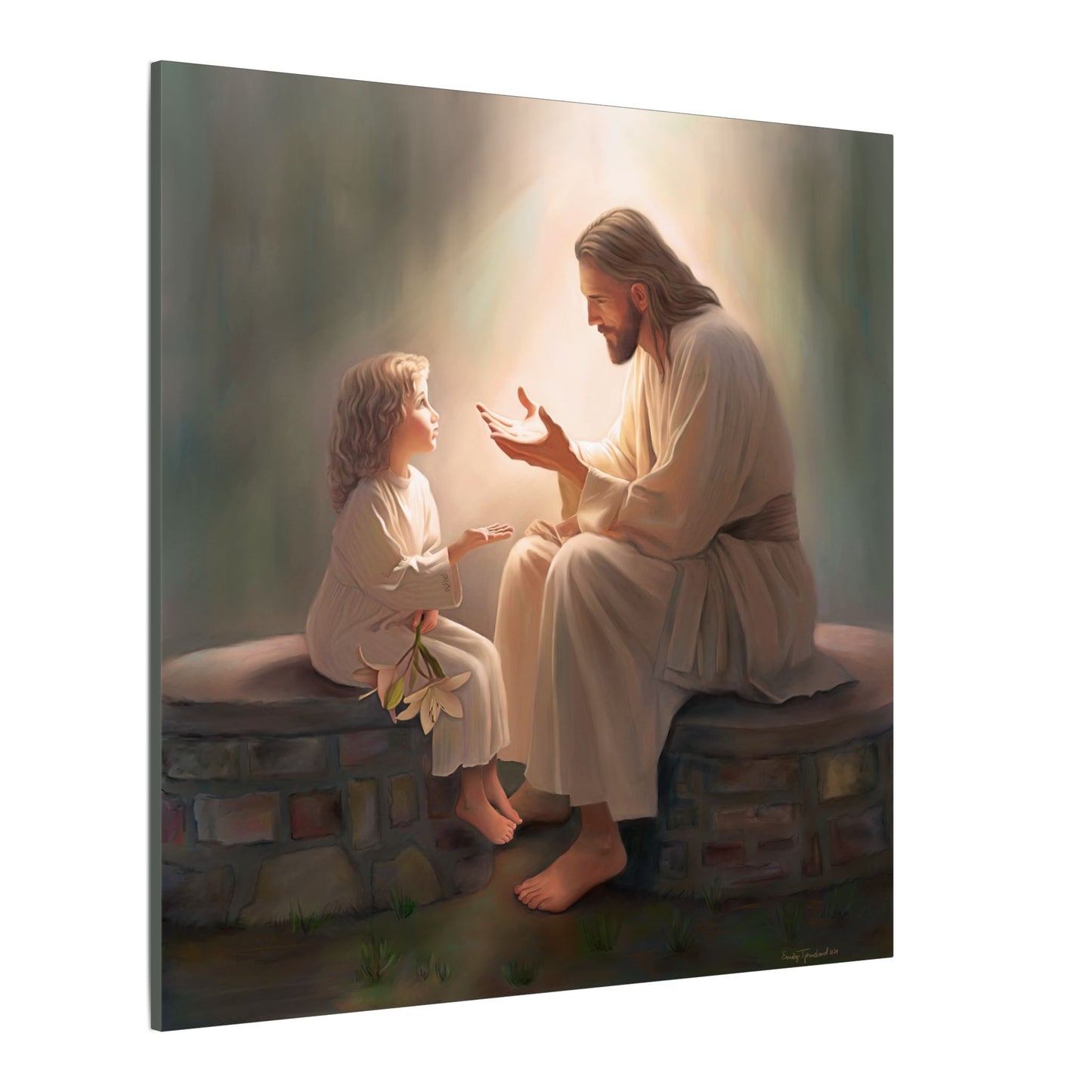 You Are The Light, fine art canvas print, Christian artwork, Jesus with a child, Jesus Christ with a little girl, Consider The Lillies