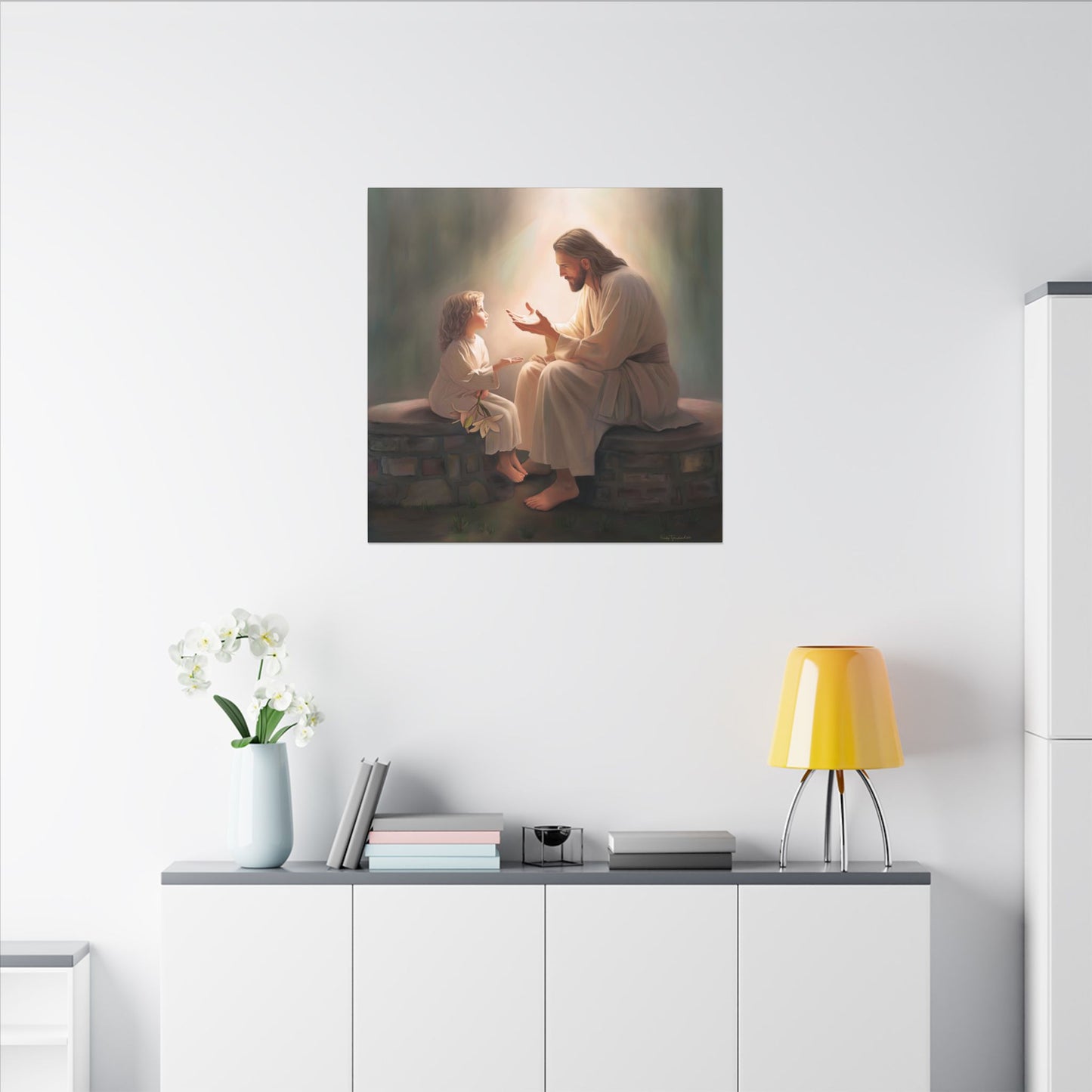 You Are The Light, fine art canvas print, Christian artwork, Jesus with a child, Jesus Christ with a little girl, Consider The Lillies