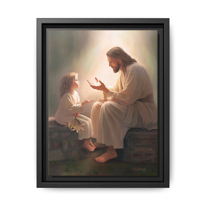 We are His Children, Fine Art Framed Canvas Print, Picture of Jesus, Jesus with a Child, Christian Gift, Christian Art, Jesus Christ Art with Child